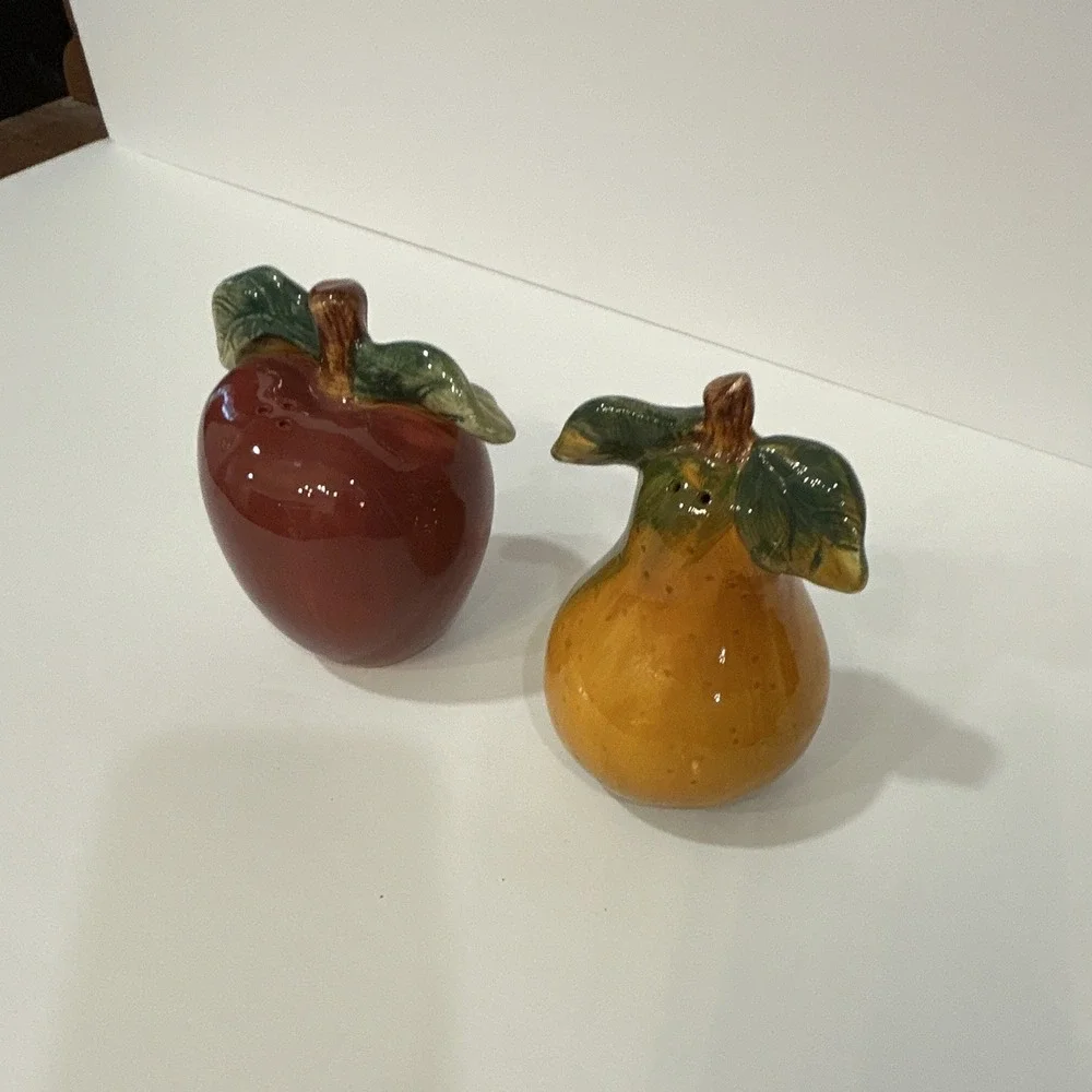 Ceramic Apple & Pear Salt & Pepper Shaker Set, Small 3 in, Red Yellow Green